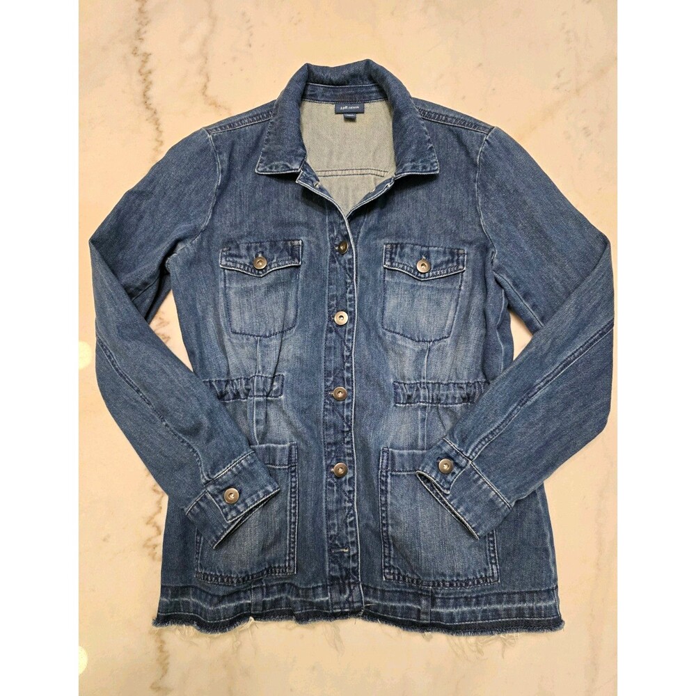J. Jill Womens oversized Denim Button Front Drawstring Waist Pockets Jacket XS